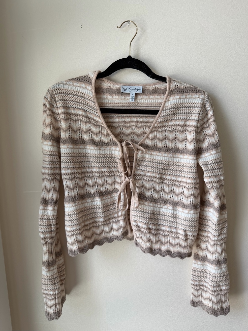 Cozy Beige Tie-Front Knit Sweater Cardigan - Women's
